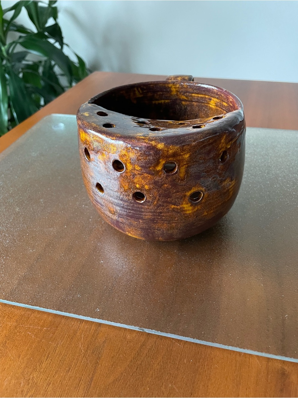 Handmade Ceramic Berry Bowl in Brown and Gold Glaze